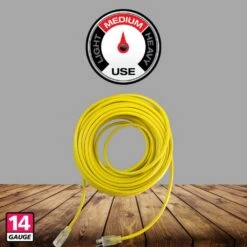 Husky 50 Ft. 14/3 Medium Duty Indoor/Outdoor Extension Cord With Lighted End, Yellow -Husky Tools Shop husky general purpose cords 73050hy fa 1000