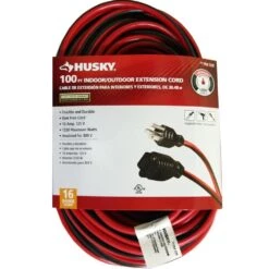 Husky 100 Ft. 16/3 Medium-Duty Indoor/Outdoor Extension Cord, Red And Black