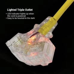 Husky 50 Ft. 14/3 Medium Duty Indoor/Outdoor Extension Cord With Multiple Outlet Triple Tap Lighted End, Yellow -Husky Tools Shop husky general purpose cords sjtw143050tripl 44 1000