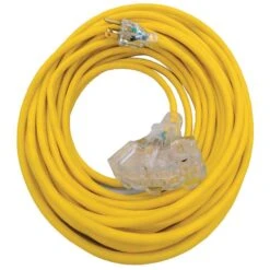 Husky 50 Ft. 14/3 Medium Duty Indoor/Outdoor Extension Cord With Multiple Outlet Triple Tap Lighted End, Yellow -Husky Tools Shop husky general purpose cords sjtw143050tripl c3 1000