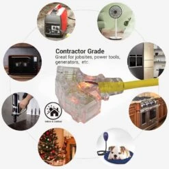 Husky 50 Ft. 14/3 Medium Duty Indoor/Outdoor Extension Cord With Multiple Outlet Triple Tap Lighted End, Yellow -Husky Tools Shop husky general purpose cords sjtw143050tripl fa 1000