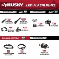 Husky 1000 Lumens Focusing Aluminum Flashlight -Husky Tools Shop husky handheld flashlights 91397 1f 1000