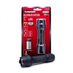 Husky 500 Lumens Tough Stainless Steel Core Multi-Setting LED Flashlight, Impact And Water Resistant With Batteries -Husky Tools Shop husky handheld flashlights hsk1pak500psf1 fa 1000