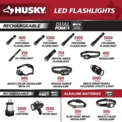 Husky 5000 Lumens Dual Power LED Rechargeable Focusing Flashlight With Rechargeable Battery And USB-C Cable Included -Husky Tools Shop husky handheld flashlights hsky5000dpfl d4 1000
