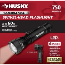 Husky 750 Lumens Dual Power LED Swivel-Head Rechargeable Flashlight With Pocket Clip And Rechargeable Battery -Husky Tools Shop husky handheld flashlights hsky750dpswf e1 1000