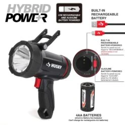 Husky 2500 Lumens Dual Power Floating Rechargeable Spotlight -Husky Tools Shop husky handheld spotlights 90711 66 1000