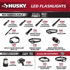 Husky 650 Lumens Dual-Power Broad Range LED Headlamp 7 Modes With USB Port And Rechargeable Battery -Husky Tools Shop husky headlamps hsky650dphl d4 1000