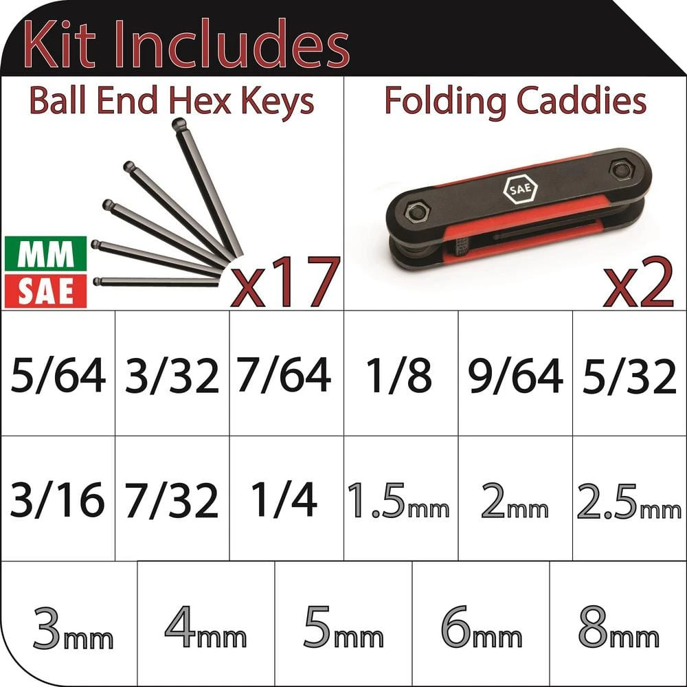 Husky Ball End Folding Hex Key (9-Pieces SAE And 8-Pieces MM) 4 Husky Ball End Folding Hex Key (9-Pieces SAE And 8-Pieces MM) - Image 2