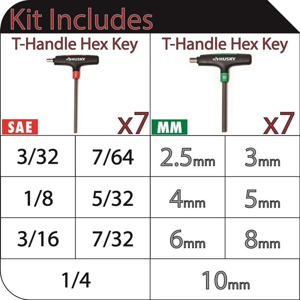 Husky 14-Piece T-Handle SAE & MM Hex Key Set 4 Husky 14-Piece T-Handle SAE & MM Hex Key Set - Image 2