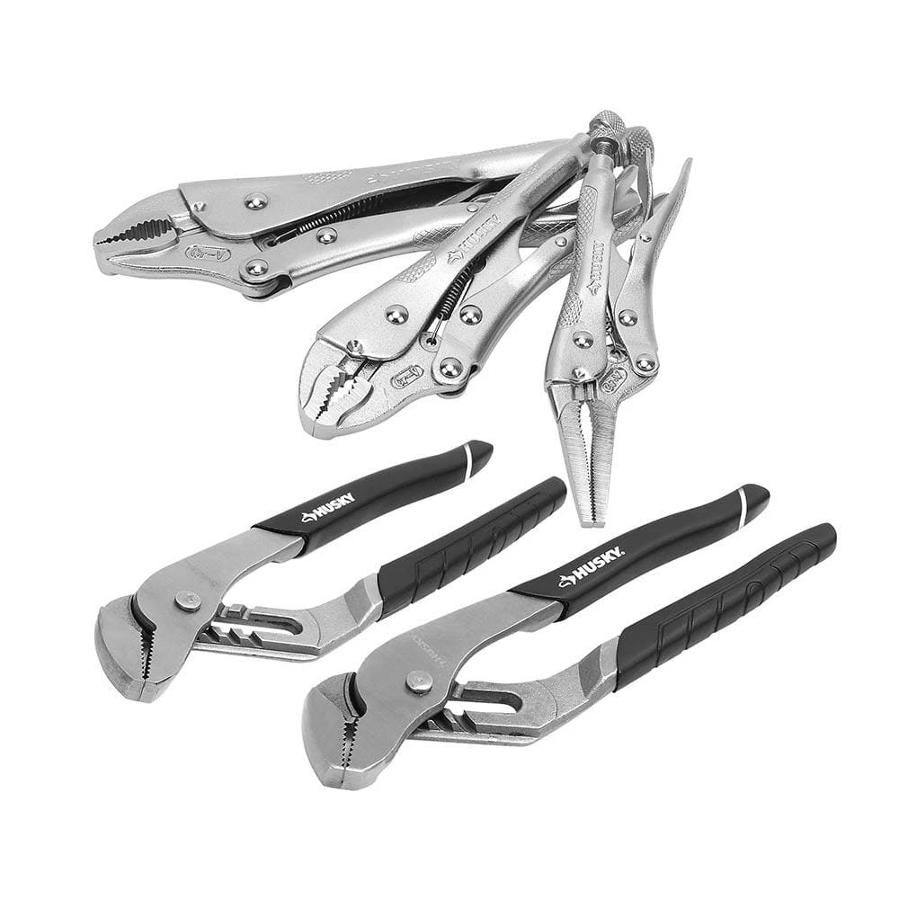 Husky 3-Piece, Locking Pliers Set And 2-Piece Groove Joint Pliers Set 3 Husky 3-Piece, Locking Pliers Set And 2-Piece Groove Joint Pliers Set