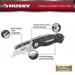 Husky Layout Set - 25 Ft. Tape Measure, 3-Pack Folding Utility Knife Set(Lock-Back/Textured Grip) And Kneeling Pad -Husky Tools Shop husky home tool kits 90971 77 1000