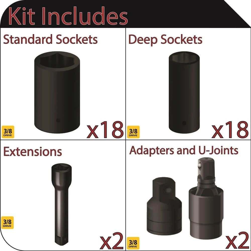 Husky 3/8 In. Drive Impact Socket And Accessory Set (40-Pieces) 4 Husky 3/8 In. Drive Impact Socket And Accessory Set (40-Pieces) - Image 2