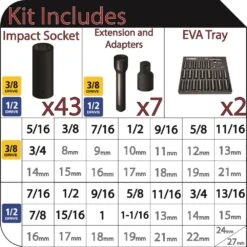 Husky 3/8 In. And 1/2 In. Drive Impact Socket Set With EVA Storage Trays (50-Piece) -Husky Tools Shop husky impact socket sets h50issevacb e1 1000