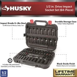 Husky 1/2 In. Drive SAE/Metric 6-Point Impact Socket Set (64-Piece) -Husky Tools Shop husky impact socket sets h64imps a0 1000