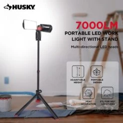 Husky 7000 Lumens Portable Corded LED Work Light With Tripod -Husky Tools Shop husky jobsite lighting 7901304012 fa 1000