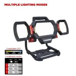Husky 10,000 Lumen Three-Head Hybrid LED Work Light With Rechargeable Battery -Husky Tools Shop husky jobsite lighting 7903801012 44 1000