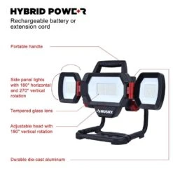 Husky 10,000 Lumen Three-Head Hybrid LED Work Light With Rechargeable Battery -Husky Tools Shop husky jobsite lighting 7903801012 c3 1000