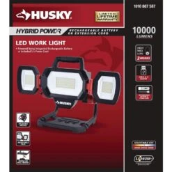 Husky 10,000 Lumen Three-Head Hybrid LED Work Light With Rechargeable Battery -Husky Tools Shop husky jobsite lighting 7903801012 d4 1000