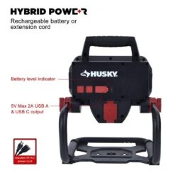 Husky 6,000 Lumen Hybrid LED Work Light With Rechargeable Battery -Husky Tools Shop husky jobsite lighting 7903802012 4f 1000