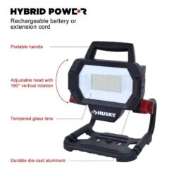 Husky 6,000 Lumen Hybrid LED Work Light With Rechargeable Battery -Husky Tools Shop husky jobsite lighting 7903802012 c3 1000