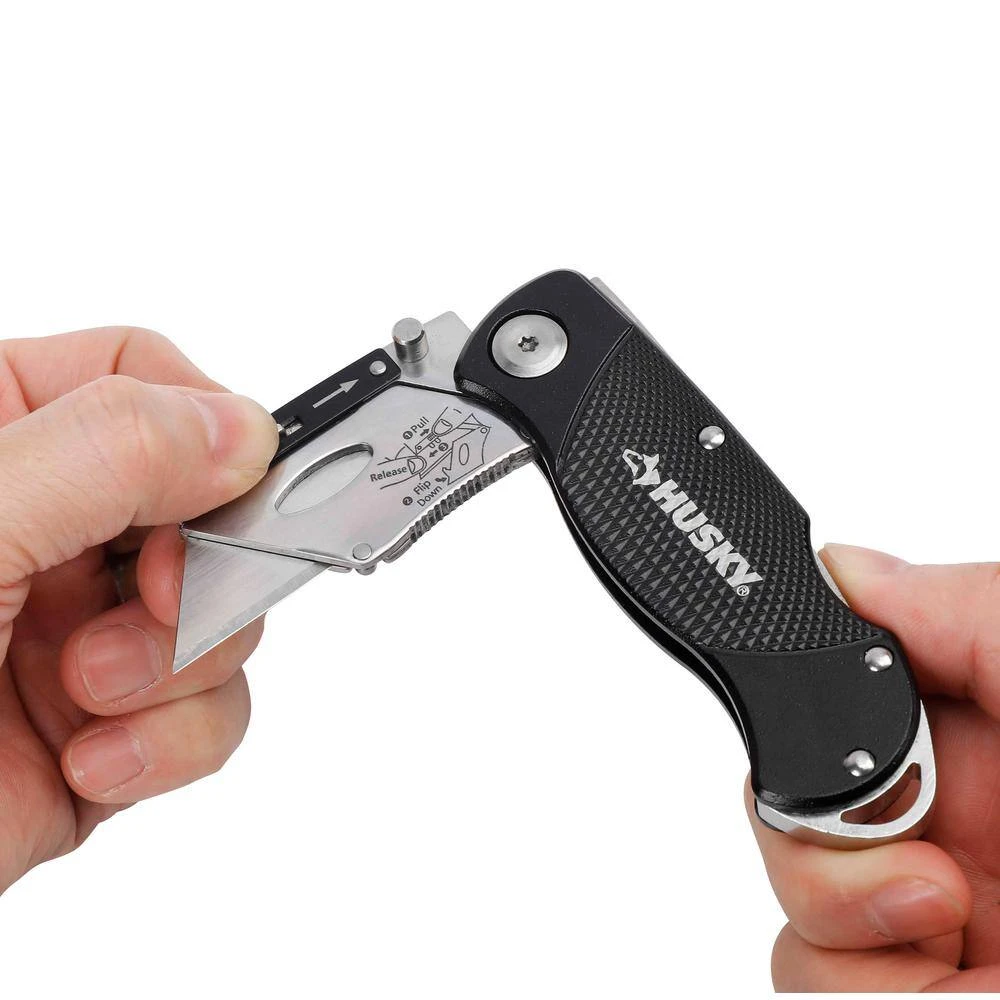 Husky Folding Lock-Back Utility Knife With 50 Blades In Dispenser (2-Piece) 5 Husky Folding Lock-Back Utility Knife With 50 Blades In Dispenser (2-Piece) - Image 3