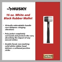 Husky 16 Oz. White And Black Rubber Mallet -Husky Tools Shop husky mallets 90690 40 1000