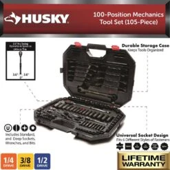 Husky 1/4 In., 3/8 In. And 1/2 In. Drive 100-Position Universal SAE And Metric Mechanics Tool Set (105-Piece) -Husky Tools Shop husky mechanics tool sets h100105mtsn 40 1000