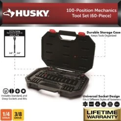 Husky 3/8 In. Drive 100-Position Universal SAE And Metric Mechanics Tool Set (60-Piece) -Husky Tools Shop husky mechanics tool sets h10060mtsrm 40 1000