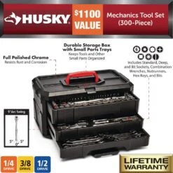 Husky 1/4 In., 3/8 In. And 1/2 In. Drive Mechanics Tool Set (300-Piece) -Husky Tools Shop husky mechanics tool sets h300mts 40 1000