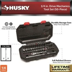 Husky 1/4 In. Drive Mechanics Tool Set (50-Piece) -Husky Tools Shop husky mechanics tool sets h50mts4d 40 1000