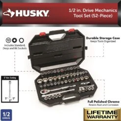 Husky 1/2 In. Drive Mechanics Tool Set (52-Piece) -Husky Tools Shop husky mechanics tool sets h52mts2d 40 1000