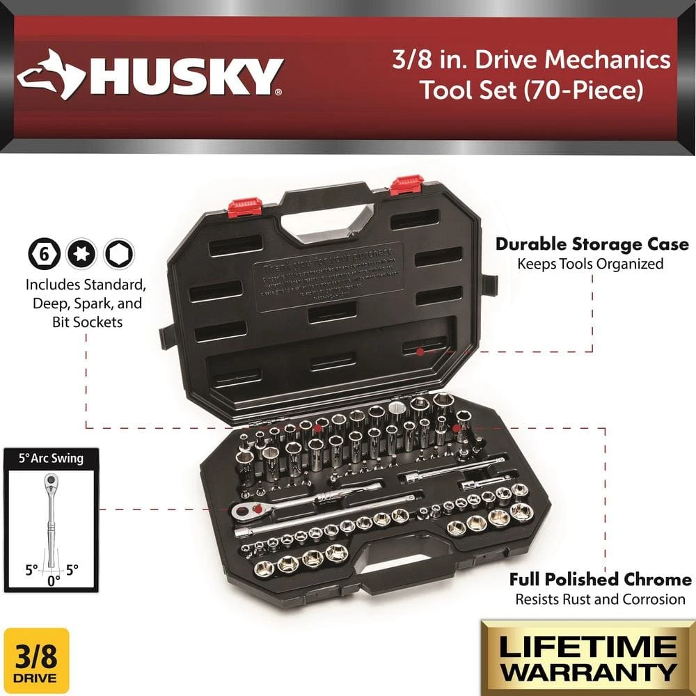 Husky 3/8 In. Drive Mechanics Tool Set (70-Piece) 5 Husky 3/8 In. Drive Mechanics Tool Set (70-Piece) - Image 3