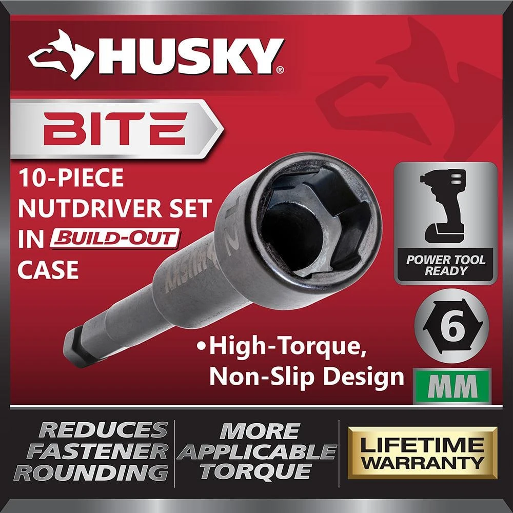 Husky BITE Metric Impact Ready Interchangeable Nut Driver Set With Cushion-Grip Handle (10-Piece) 4 Husky BITE Metric Impact Ready Interchangeable Nut Driver Set With Cushion-Grip Handle (10-Piece) - Image 2