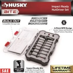 Husky BITE SAE Impact Ready Interchangeable Nut Driver Set With Cushion-Grip Handle (10-Piece) -Husky Tools Shop husky nut driver sets hbnd10pcs 1d 1000