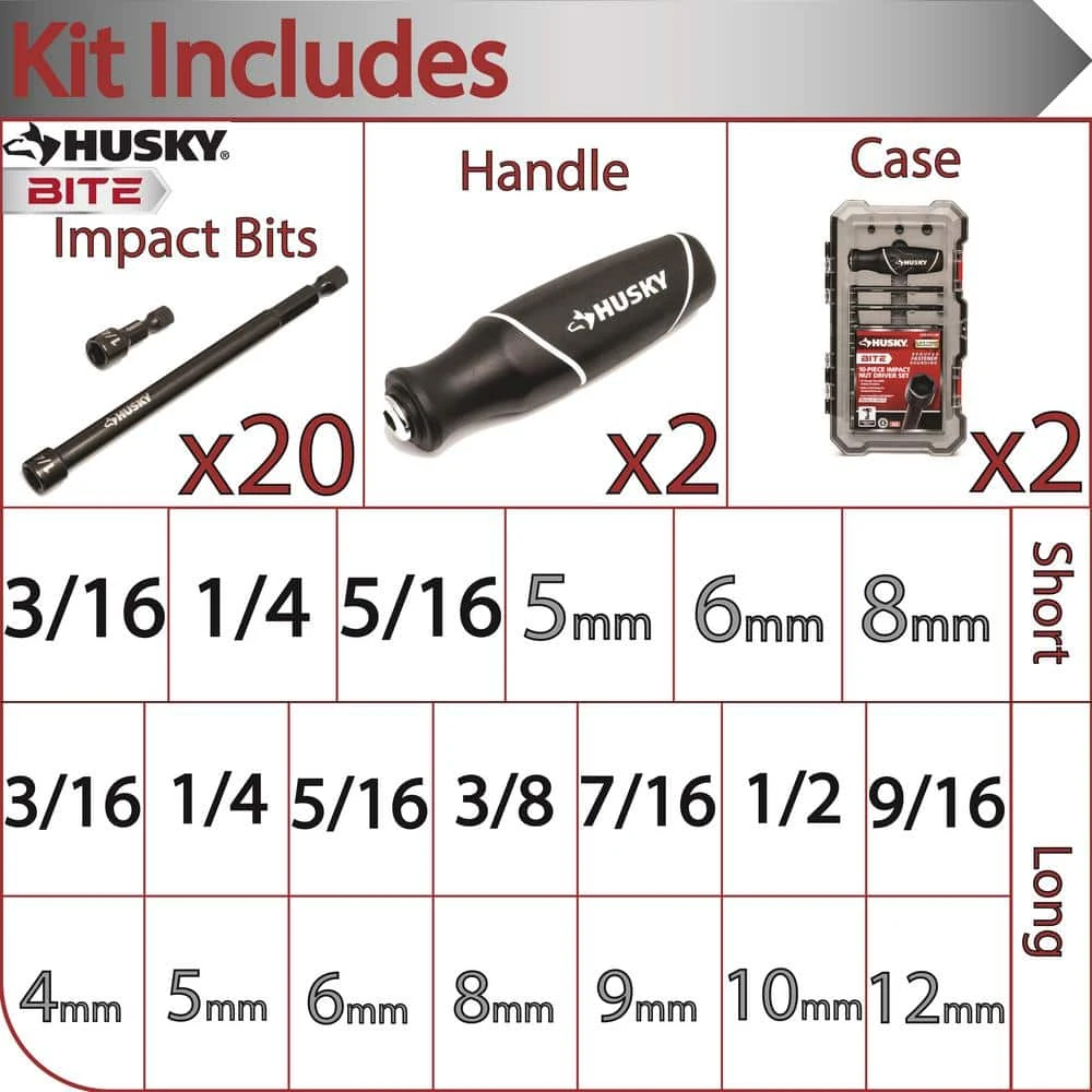 Husky BITE SAE And Metric Impact Ready Interchangeable Nut Driver Set With Cushion-Grip Handles (20-Piece) 5 Husky BITE SAE And Metric Impact Ready Interchangeable Nut Driver Set With Cushion-Grip Handles (20-Piece) - Image 3