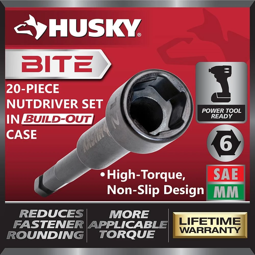 Husky BITE SAE And Metric Impact Ready Interchangeable Nut Driver Set With Cushion-Grip Handles (20-Piece) 4 Husky BITE SAE And Metric Impact Ready Interchangeable Nut Driver Set With Cushion-Grip Handles (20-Piece) - Image 2