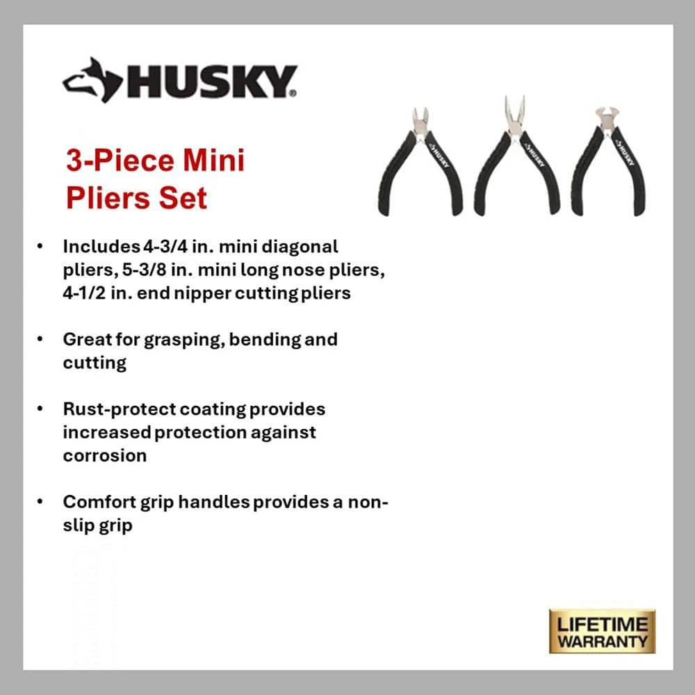 Husky 3-Piece Mini Pliers Set 4 Husky 3-Piece Mini Pliers Set - Image 2