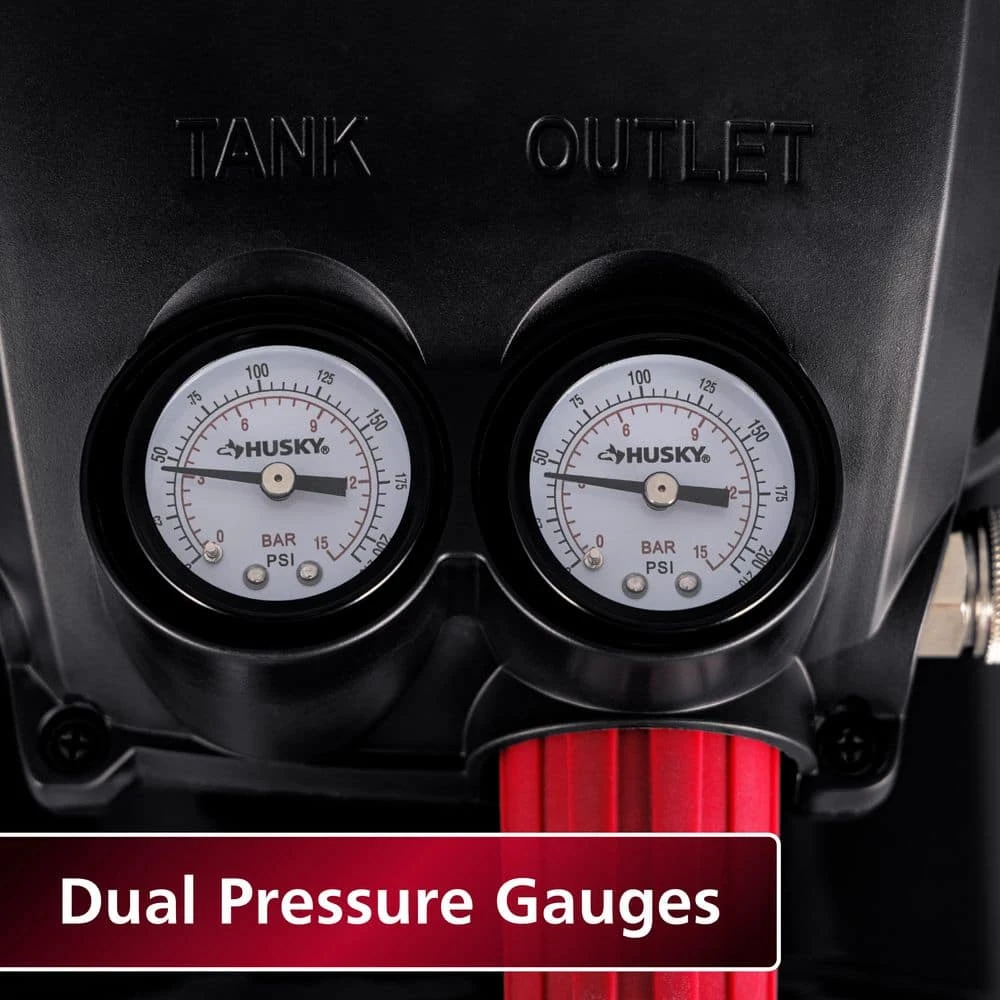 Husky 3 Gal. 120 PSI Portable Electric Oil-Free Light Duty Hotdog Air Compressor With Fold Down Handle And 1-Quick Coupler 10 Husky 3 Gal. 120 PSI Portable Electric Oil-Free Light Duty Hotdog Air Compressor With Fold Down Handle And 1-Quick Coupler - Image 8