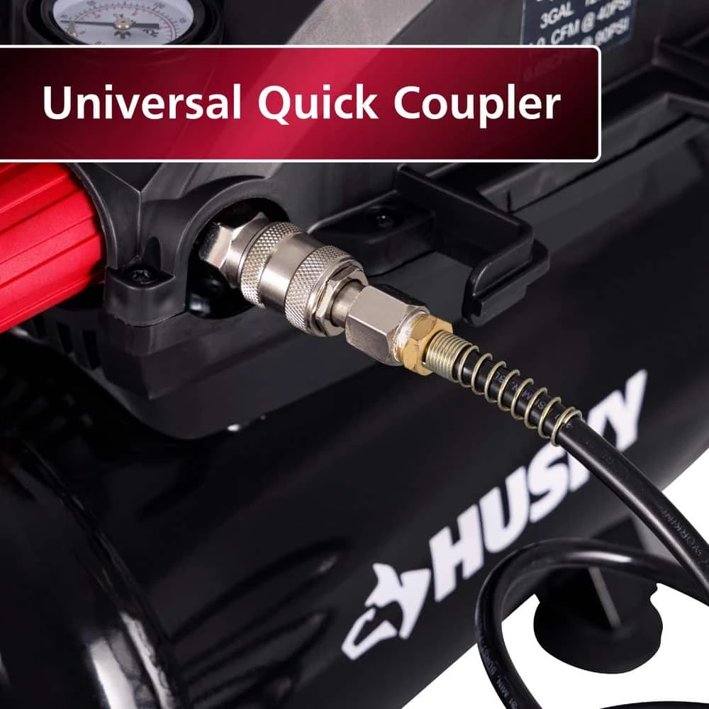 Husky 3 Gal. 120 PSI Portable Electric Oil-Free Light Duty Hotdog Air Compressor With Fold Down Handle And 1-Quick Coupler 7 Husky 3 Gal. 120 PSI Portable Electric Oil-Free Light Duty Hotdog Air Compressor With Fold Down Handle And 1-Quick Coupler - Image 5