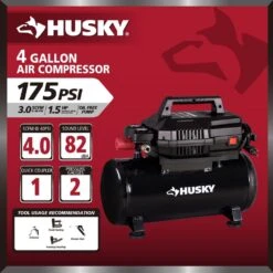 Husky 4 Gal. 175 PSI Electric Oil-Free High Performance Air Compressor With 25 Ft. Air Hose And 2-in-1 Brad Nailer/Stapler 20 Husky 4 Gal. 175 PSI Electric Oil-Free High Performance Air Compressor With 25 Ft. Air Hose And 2-in-1 Brad Nailer/Stapler -Husky Tools Shop husky portable air compressors 0200442a a0 1000