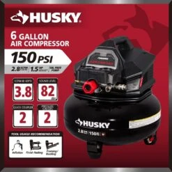 Husky HSKY 6 Gal. 150 PSI Portable Electric Pancake Air Compressor W/18GA Brad Nailer And Hose -Husky Tools Shop husky portable air compressors 02106415a a0 1000