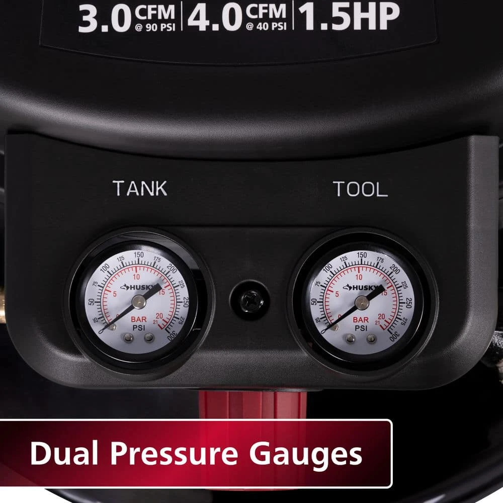 Husky 6 Gal. 175 PSI Electric Oil-Free High Performance Jobsite Pancake Air Compressor With Dual Gauges And 2-Quick Couplers 10 Husky 6 Gal. 175 PSI Electric Oil-Free High Performance Jobsite Pancake Air Compressor With Dual Gauges And 2-Quick Couplers - Image 8