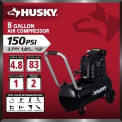 Husky 8 Gal. 150 PSI Portable Electric Oil-Free Horizontal Hotdog Air Compressor With Rubber Wheels And 1-Quick Coupler -Husky Tools Shop husky portable air compressors 0300816 a0 1000