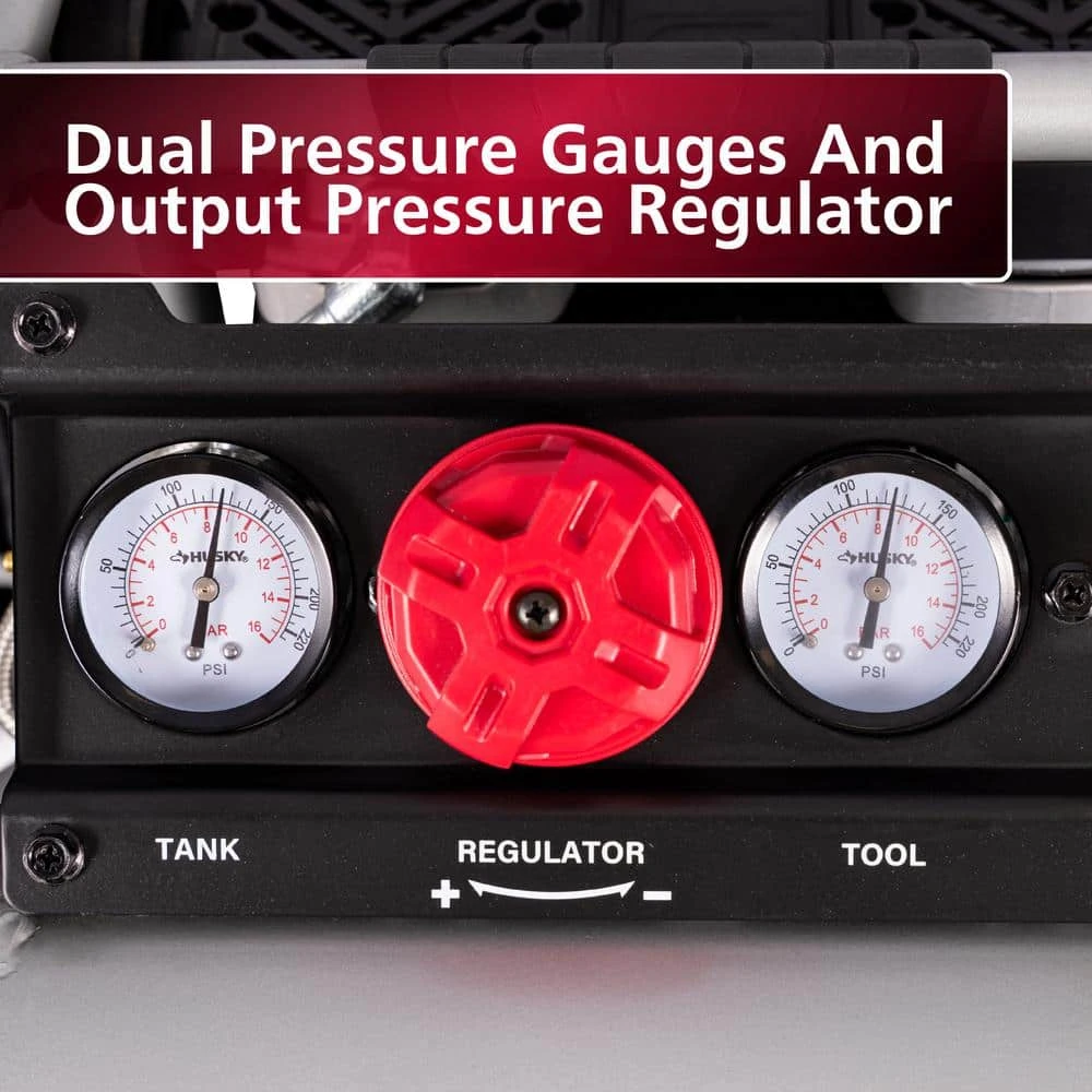Husky 1 Gal. 135 PSI Portable Electric Oil-Free Quiet Jobsite Air Compressor With Dual Pressure Gauges And 1-Quick Coupler 11 Husky 1 Gal. 135 PSI Portable Electric Oil-Free Quiet Jobsite Air Compressor With Dual Pressure Gauges And 1-Quick Coupler - Image 9