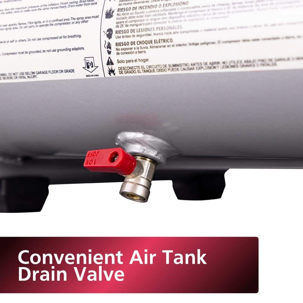 Husky 1 Gal. 135 PSI Portable Electric Oil-Free Quiet Jobsite Air Compressor With Dual Pressure Gauges And 1-Quick Coupler 12 Husky 1 Gal. 135 PSI Portable Electric Oil-Free Quiet Jobsite Air Compressor With Dual Pressure Gauges And 1-Quick Coupler - Image 10