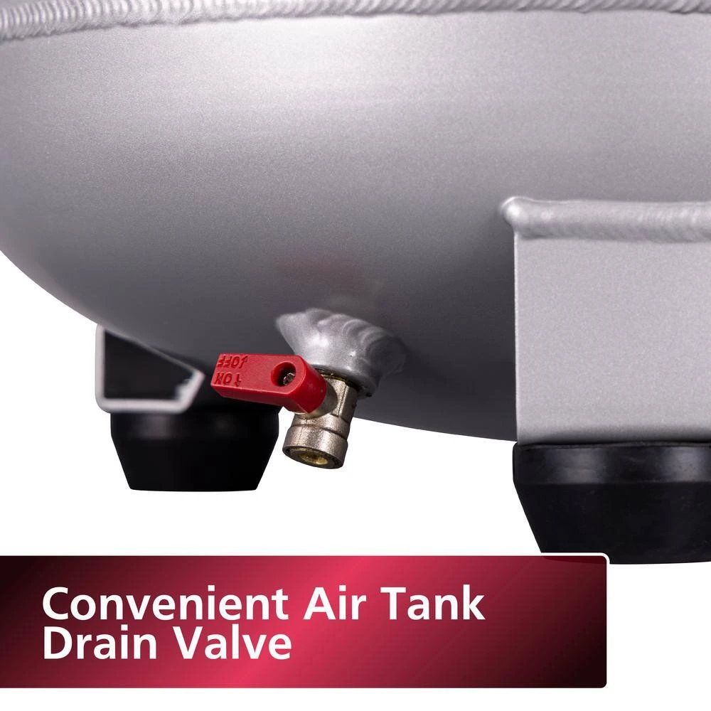 Husky 6 Gal. 150 PSI Portable Electric Oil-Free Quiet Jobsite Pancake Air Compressor With Aluminum Tank And 2-Quick Couplers 14 Husky 6 Gal. 150 PSI Portable Electric Oil-Free Quiet Jobsite Pancake Air Compressor With Aluminum Tank And 2-Quick Couplers - Image 12