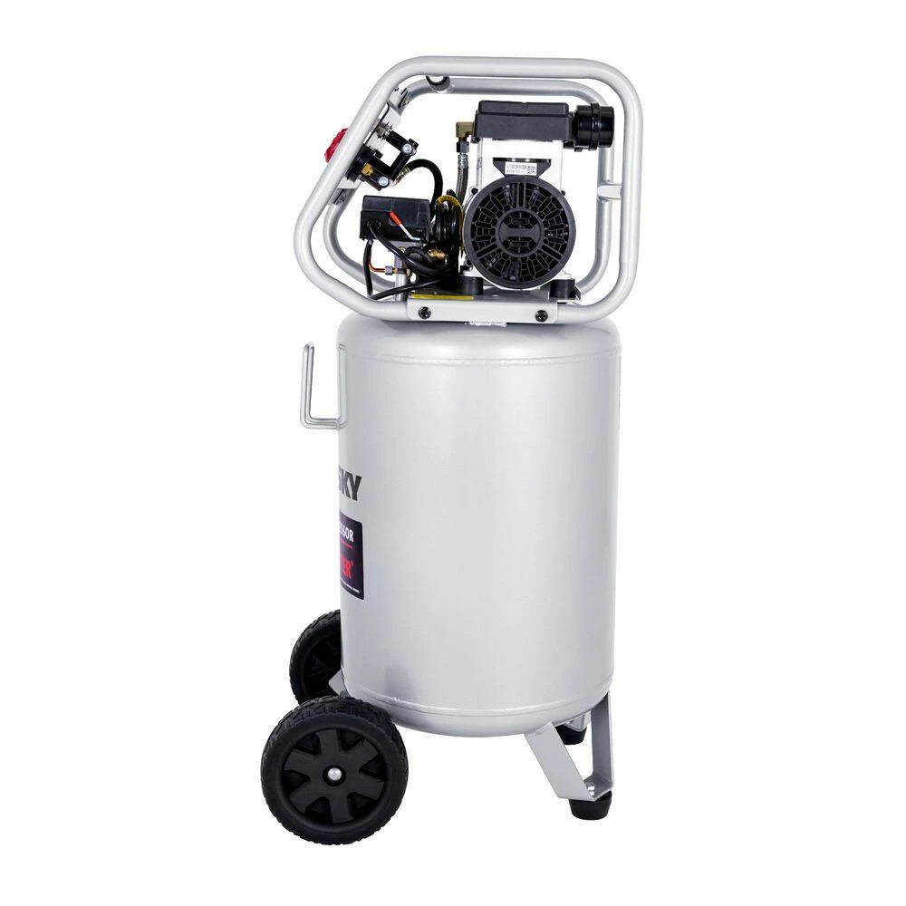 Husky 20 Gal.165 PSI Vertical Electric Oil-Free Quiet Auto/Workshop Air Compressor With Dual Gauges And 2-Quick Couplers 4 Husky 20 Gal.165 PSI Vertical Electric Oil-Free Quiet Auto/Workshop Air Compressor With Dual Gauges And 2-Quick Couplers - Image 2