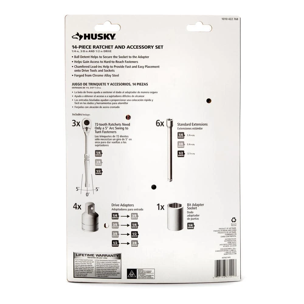 Husky 1/4 In., 3/8 In., And 1/2 In. 72-Tooth Ratchet And Accessory Set In (14-Piece) 11 Husky 1/4 In., 3/8 In., And 1/2 In. 72-Tooth Ratchet And Accessory Set In (14-Piece) - Image 9