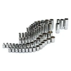 Husky 3/8 In. Drive SAE And Metric Socket And Bit Set With Ratchet And Rails (59-Piece) -Husky Tools Shop husky ratchet socket sets h3d59pcmssrr 1d 1000