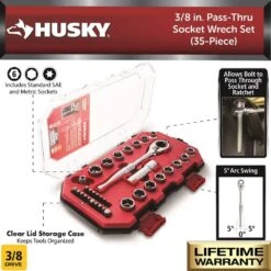 Husky 3/8 In. Drive 6-Point Pass-Thru Ratchet And Socket Set (35-Piece) -Husky Tools Shop husky ratchet socket sets h3dthru35pcsws 40 1000